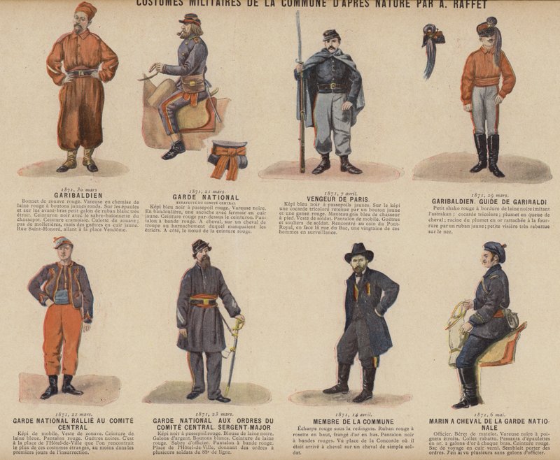 La Commune de Paris, Costumes Militaires De La Commune by A Raffet（彩色平版印刷）。 作者 法语学校