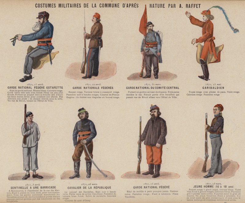 La Commune de Paris, Costumes Militaires De La Commune by A Raffet（彩色平版印刷）。 作者 法语学校