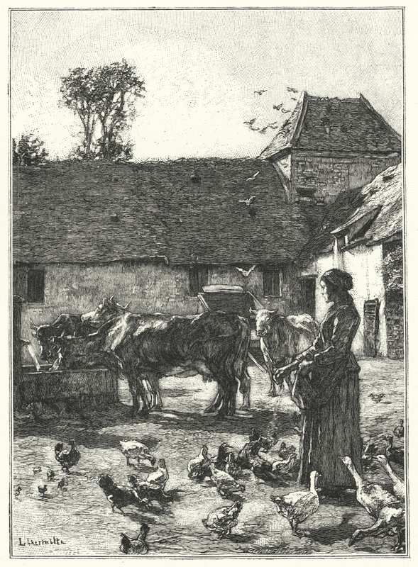La Cour De La Ferme（雕版画）。 作者 法语学校