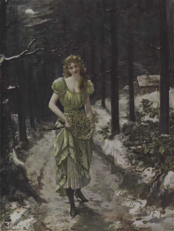 La Fee au Gui (The Mistletoe Fairy) (彩色平版印刷) 作者 法语学校