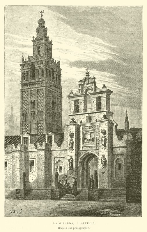 塞维利亚的吉拉尔达（La Giralda）（雕刻）。 作者 法语学校