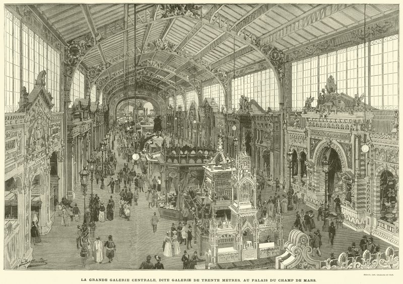 大中央画廊，被称为 Galerie de Trente Metres，位于战神宫（Palais du Champ de Mars）（雕刻） 作者 法语学校