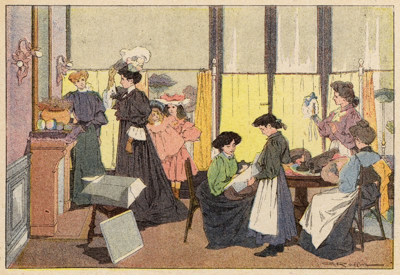 La Modiste，女帽（彩色石版画） 作者 法语学校
