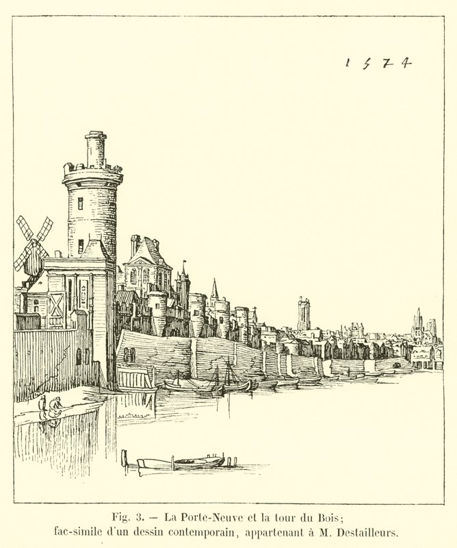 Porte Neuve和Tour du Bois;当代绘画的简约，属于M Destailleurs 作者 法语学校