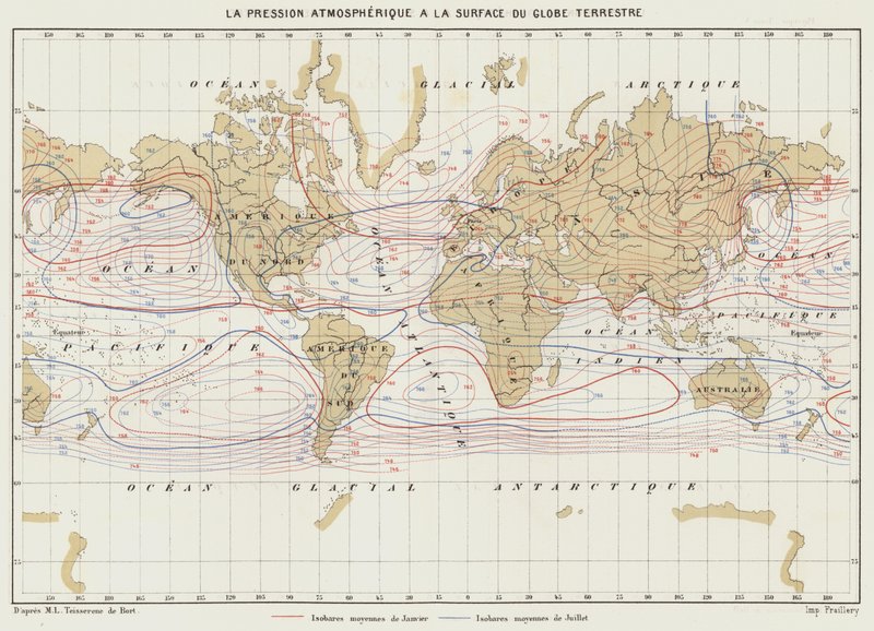 La Pression Atmospherique a la Surface du Globe Terrestre (colour litho) 作者 法语学校