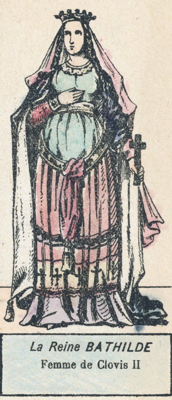 巴蒂尔德女王，克洛维二世的妻子（彩色雕刻）。 作者 法语学校