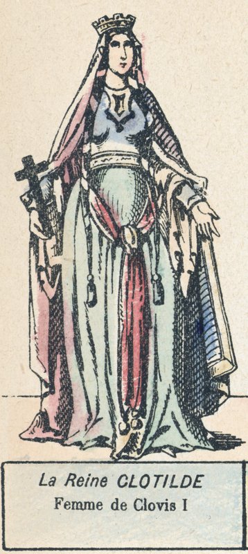La Reine Clotilde, Femme de Clovis I (coloured engraving) 作者 法语学校