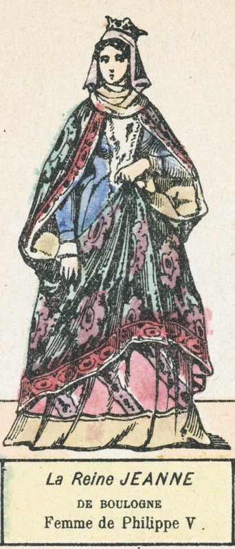 菲利普五世的妻子珍妮·德·布洛涅 (Jeanne de Boulogne)（彩色雕刻） 作者 法语学校