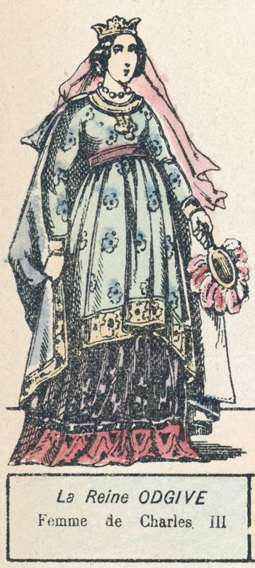 La Reine Odgive, Femme de Charles III (coloured engraving) 作者 法语学校
