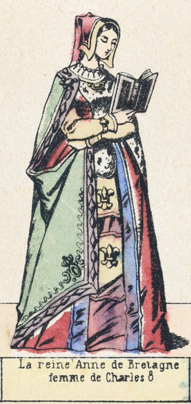 La reine Anne de Bretagne, femme de Charles 8 (coloured engraving) 作者 法语学校