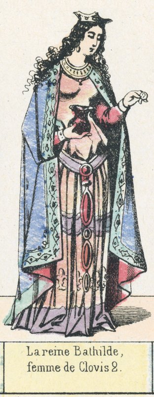La reine Bathilde, femme de Clovis 2 (coloured engraving) 作者 法语学校