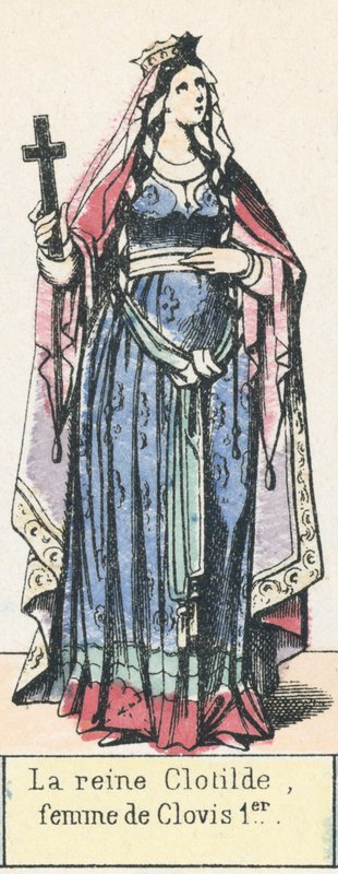 La reine Clotilde, femme de Clovis 1er (coloured engraving) 作者 法语学校