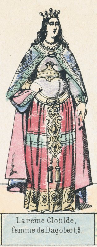 克洛蒂尔德女王，达戈贝尔特 2 的妻子（彩色雕刻） 作者 法语学校