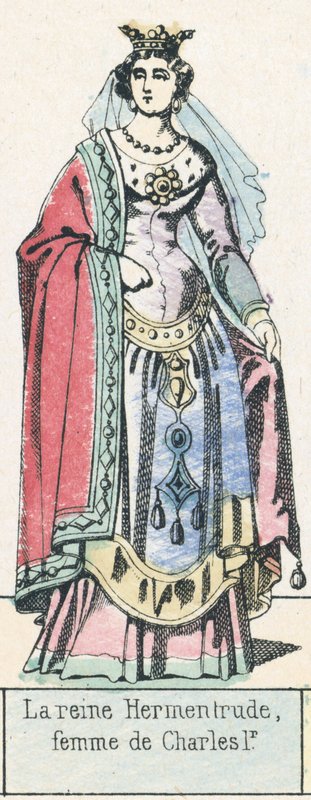 La reine Hermentrude, femme de Charles 1r (coloured engraving) 作者 法语学校