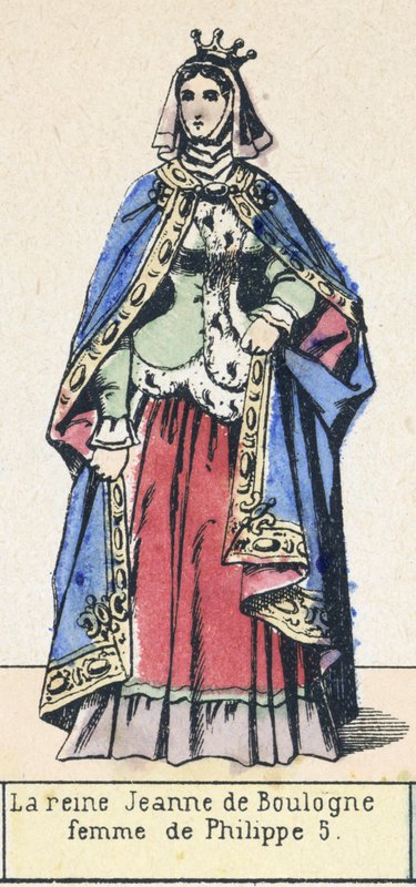 菲利普五世的妻子珍妮·德·布洛涅 (Jeanne de Boulogne)（彩色版画） 作者 法语学校