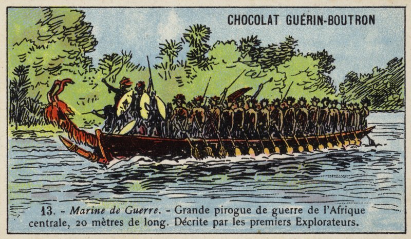 Large Central African war canoe (chromolitho) 作者 法语学校