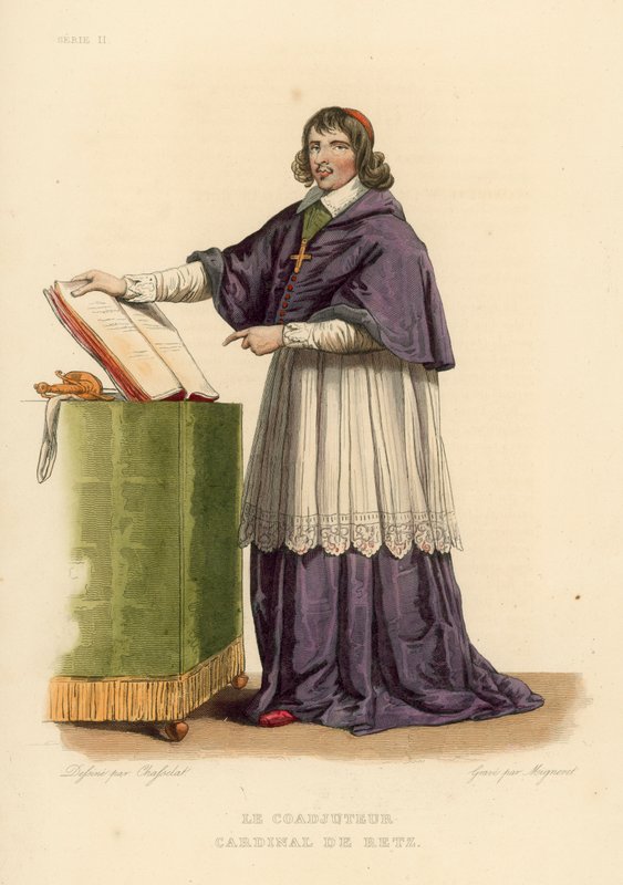 Le Coadjuteur, Cardinal de Retz（彩色雕刻）。 作者 法语学校