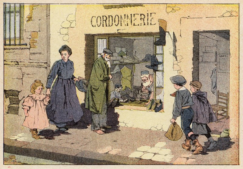 Le Cordonnier，鞋匠（彩色石版画） 作者 法语学校
