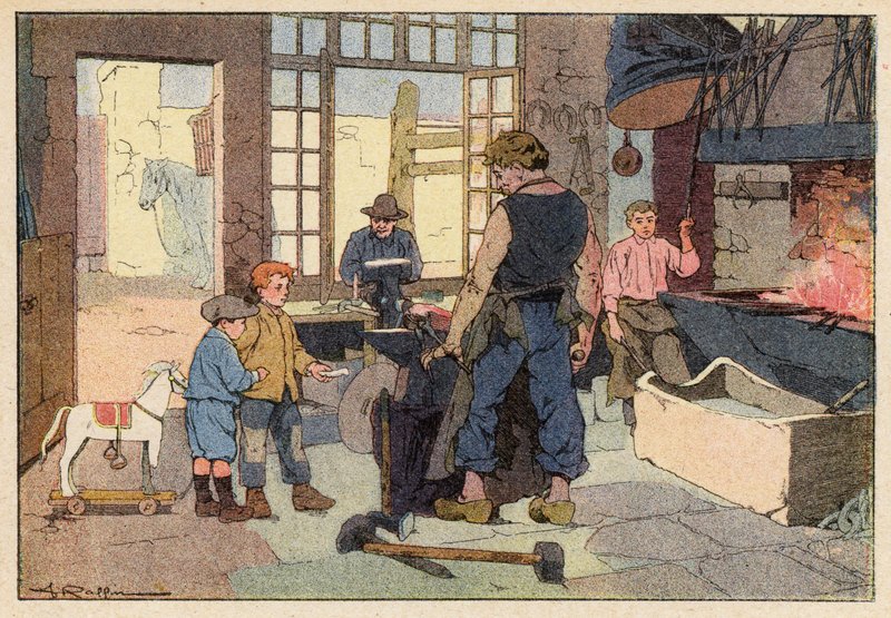 Le Forgeron, The Smith (彩色平版印刷) 作者 法语学校