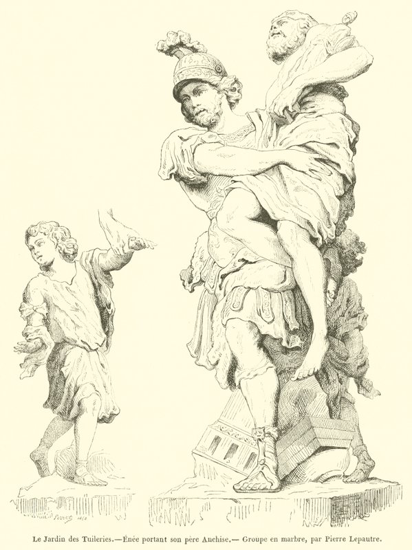 杜乐丽花园，Enee 背着她的父亲 Anchises（版画） 作者 法语学校