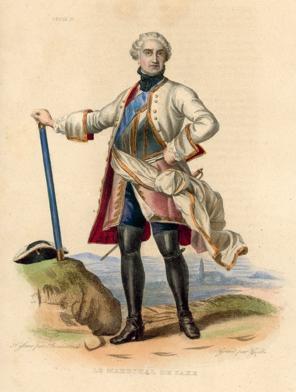 Le Marechal de Saxe（彩色雕刻）。 作者 法语学校
