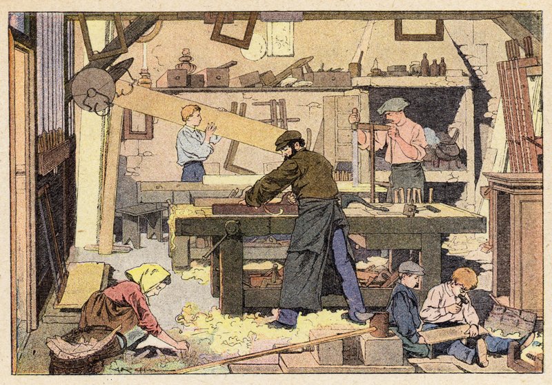 Le Menuisier，木匠（彩色石版画） 作者 法语学校