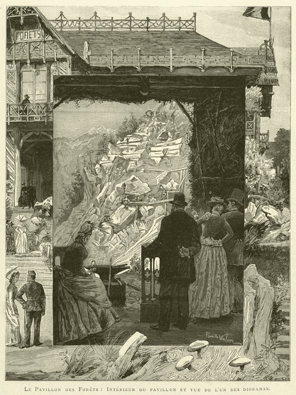 Pavillon des Forets，展馆内部和其中一幅立体模型（雕刻） 作者 法语学校