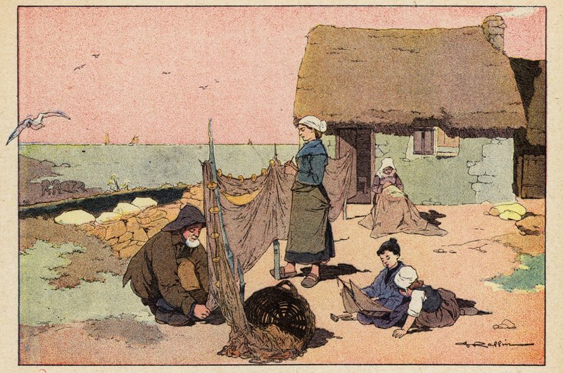 Le Pecheur，渔夫（彩色石版画） 作者 法语学校