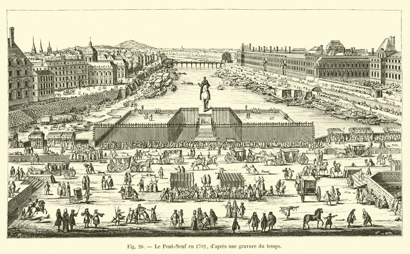 1702年的Pont Neuf，经过一段时间的雕刻 作者 法语学校