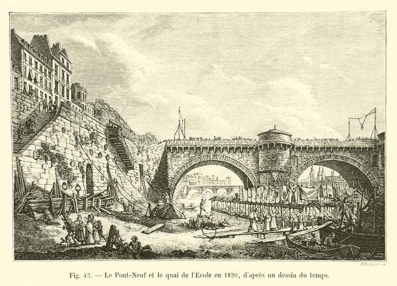 1820年的Pont-Neuf和Quai de l&39;Ecole，从时间的绘图 作者 法语学校