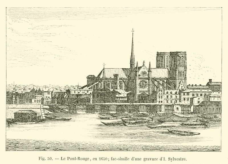 Pont Rouge，1650年;传真新年的雕刻 作者 法语学校