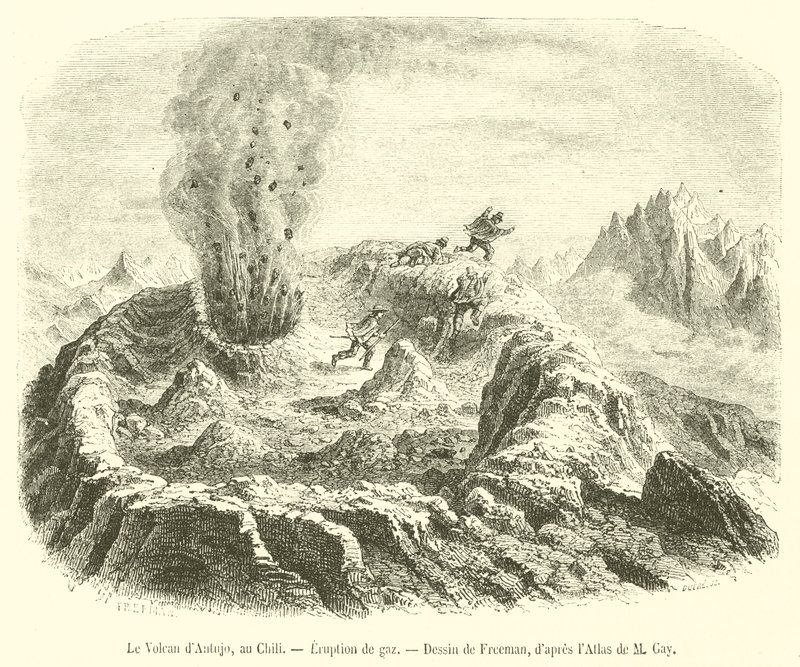 安图霍火山，智利，气体喷发（雕刻） 作者 法语学校