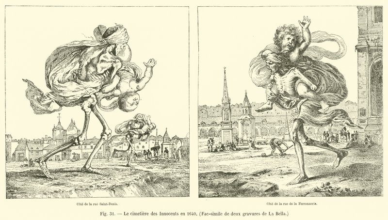 1640年的无辜者墓地，两个版画的La Bella的Fac-simile 作者 法语学校