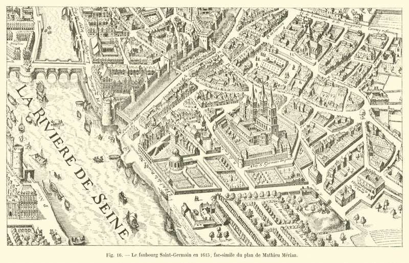 1615年的Faubourg Saint-Germain，传播了Mathieu Merian的计划 作者 法语学校
