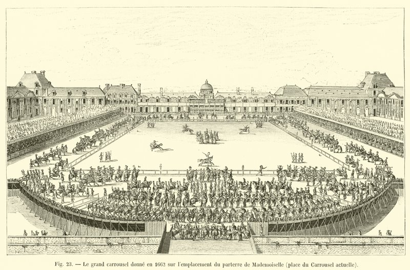 大型旋转木马于1662年在Mademoiselle的花坛上放置，当前Carrousel的地方 作者 法语学校