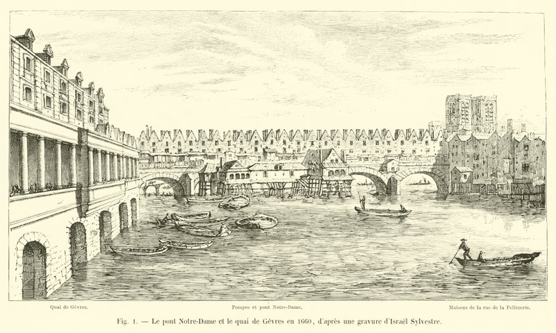 1660年的Notre-Dame桥和Quai de Gevres，经Isrel Sylvestre雕刻而成 作者 法语学校