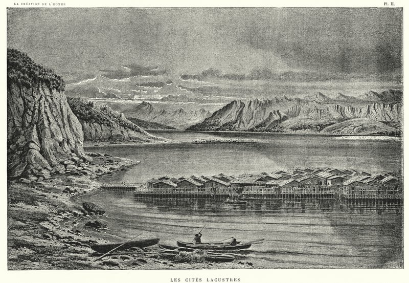 Les Cites Lacustres（雕刻）。 作者 法语学校