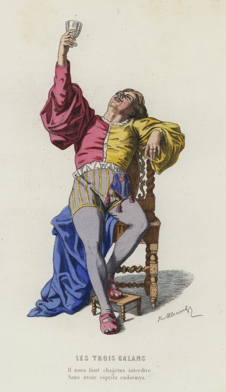 Les Trois Galans（彩色雕刻）。 作者 法语学校