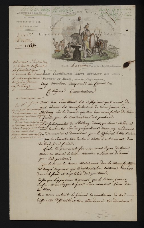 Letter from the Agence Generale des Armes, Poudres et Mines, Brussels, after southern Netherlands were annexed by France 作者 法语学校