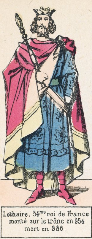 Lothaire, 34me roi de France, monte sur le trone en 954, mort en 986 (coloured engraving) 作者 法语学校