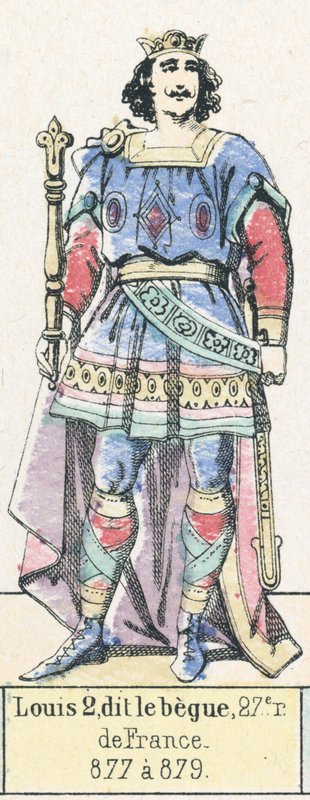 路易二世，又称le begue，法国第27任国王，877年至879年（彩色雕刻）。 作者 法语学校