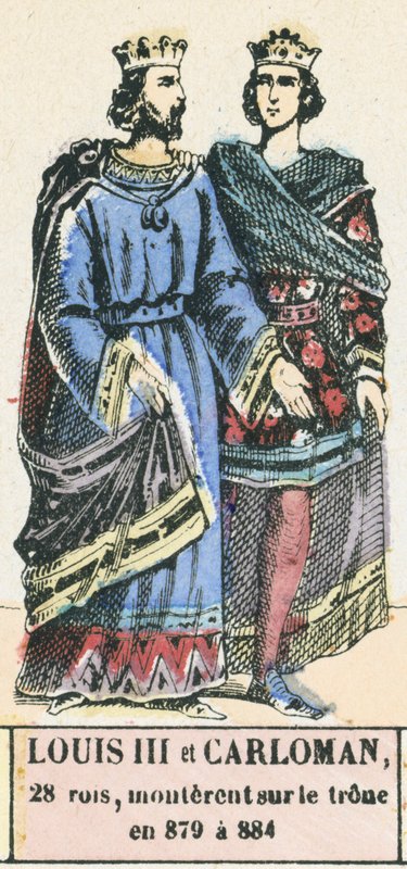 Louis III et Carloman, 28 rois, monterent sur le trone en 879 a 884 (coloured engraving) 作者 法语学校