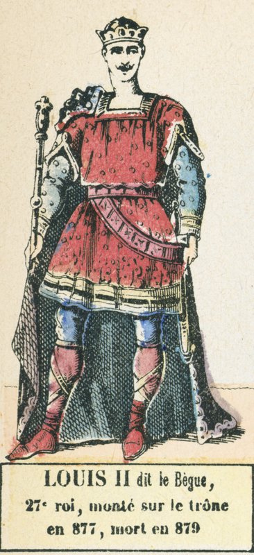 Louis II dit le Begue, 27e roi, monte sur le trone en 877, mort en 879 (coloured engraving) 作者 法语学校