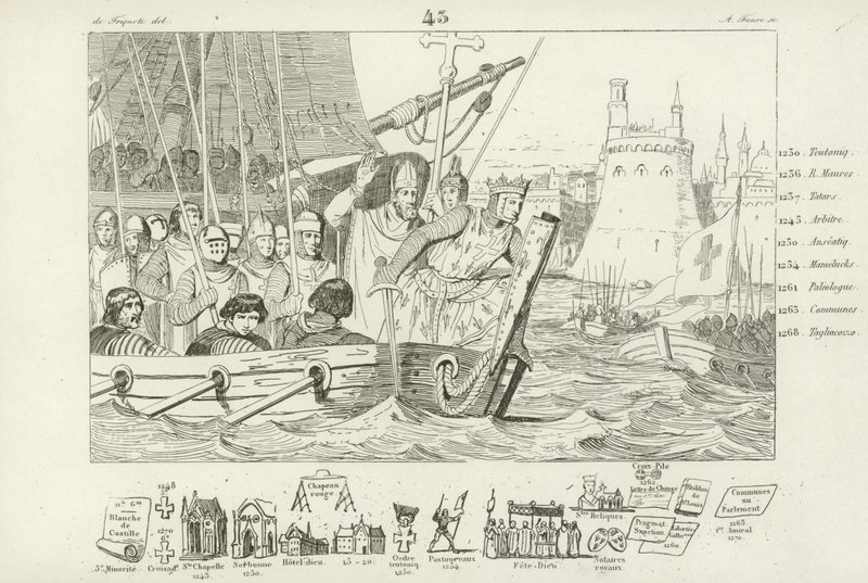 法国路易九世率领攻击埃及达米埃塔，第7次十字军东征，1249年 作者 法语学校