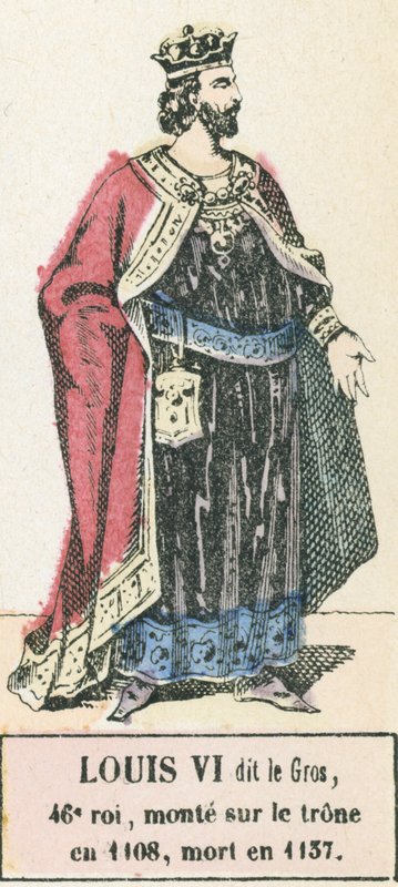 路易六世 dit le Gros，第 46 代国王，1108 年即位，卒于 1137 年（彩刻） 作者 法语学校