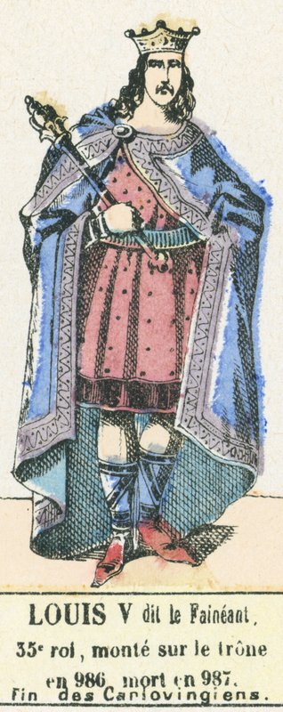 Louis V dit le Faineant，第 35 任国王，986 年即位，987 年卒，卡洛温王朝末期（彩绘） 作者 法语学校
