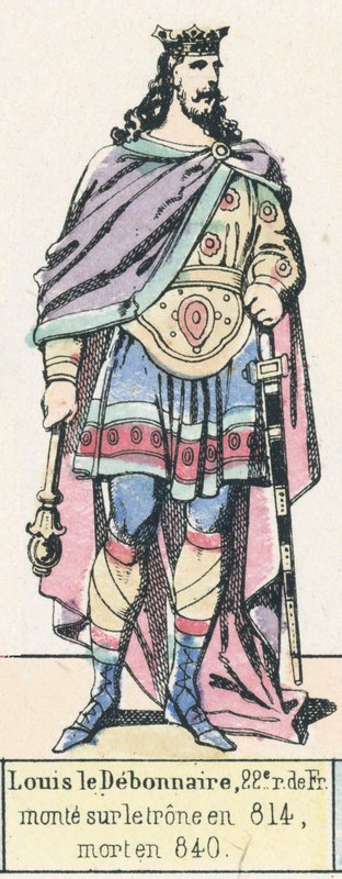 路易-德邦人，法国第22位国王，814年登基，840年去世（彩绘版画）。 作者 法语学校