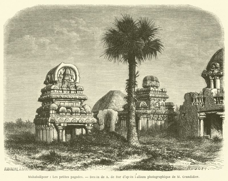 Mahabalipour, Les petites pagodes (engraving) 作者 法语学校
