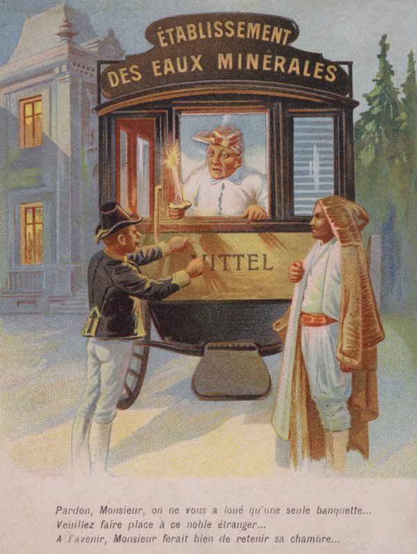 Man being asked to share his room with a stranger (chromolitho) 作者 法语学校