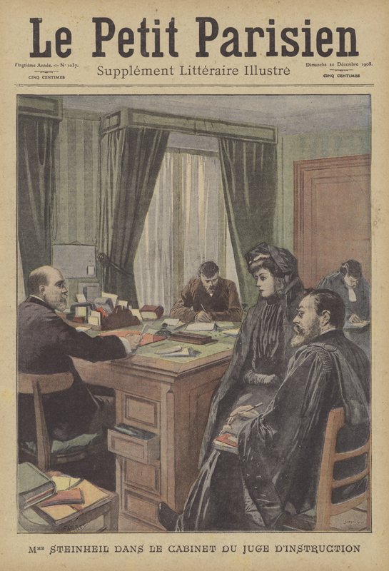 Marguerite Steinheil in the office of the judge (colour litho) 作者 法语学校